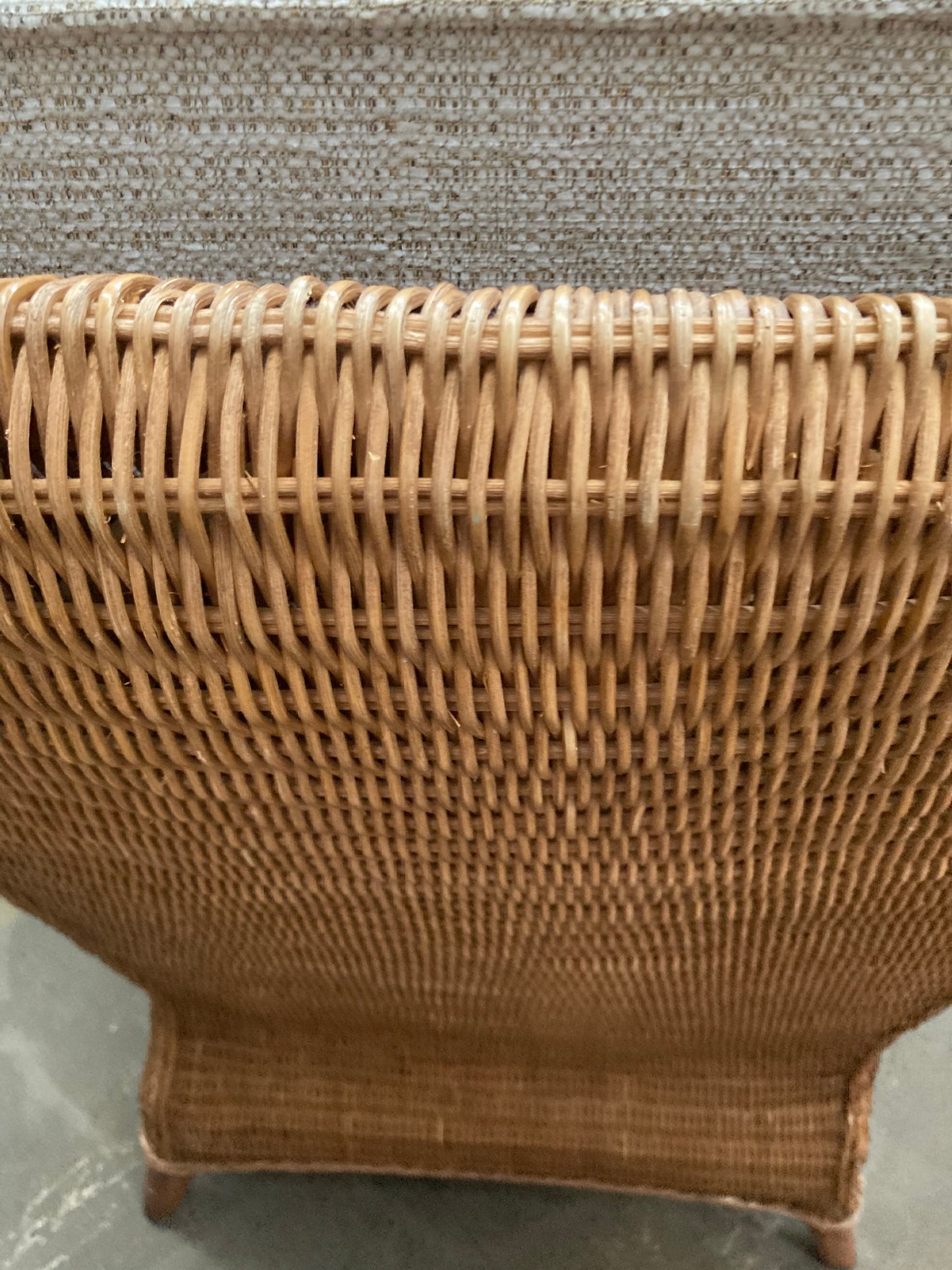 Large High-Back Wicker Armchair with Linen Cushions