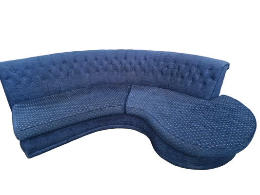 Vintage semi circle curved blue fabric sofa