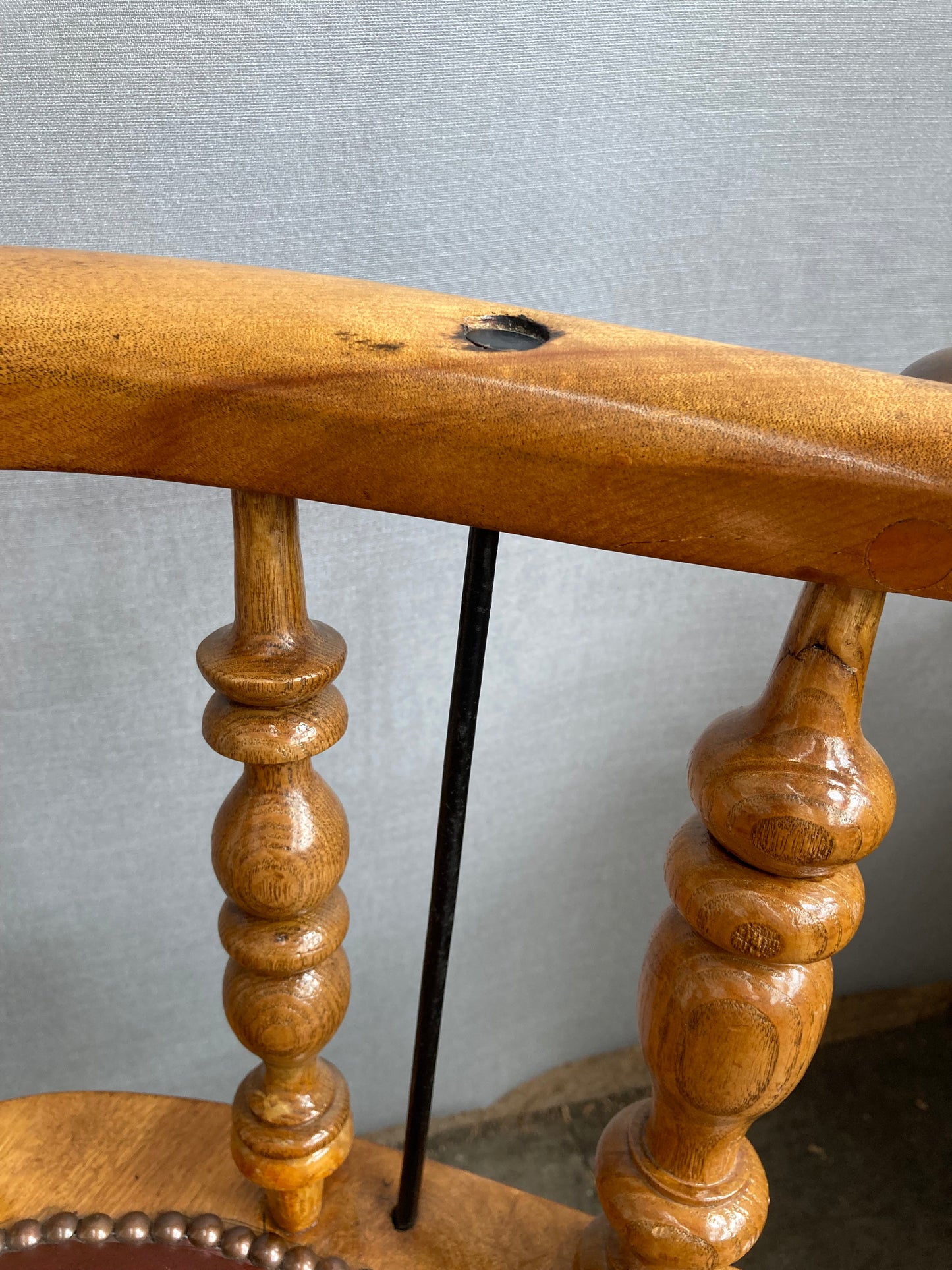 Victorian Oak Captain's Chair with Leather Seat and Brass Stud Detail