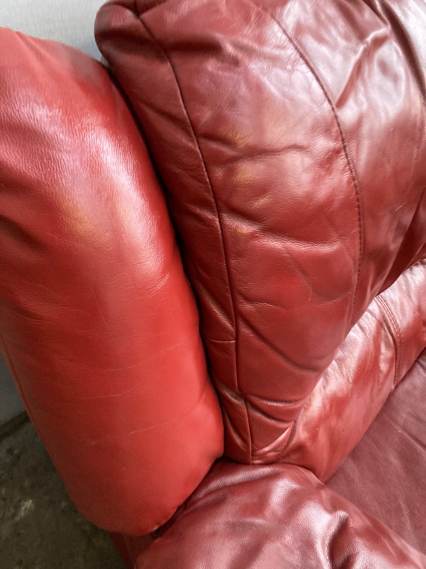 Pair of Red Leather Electric Recliner Armchairs with Matching Ottoman Footstool