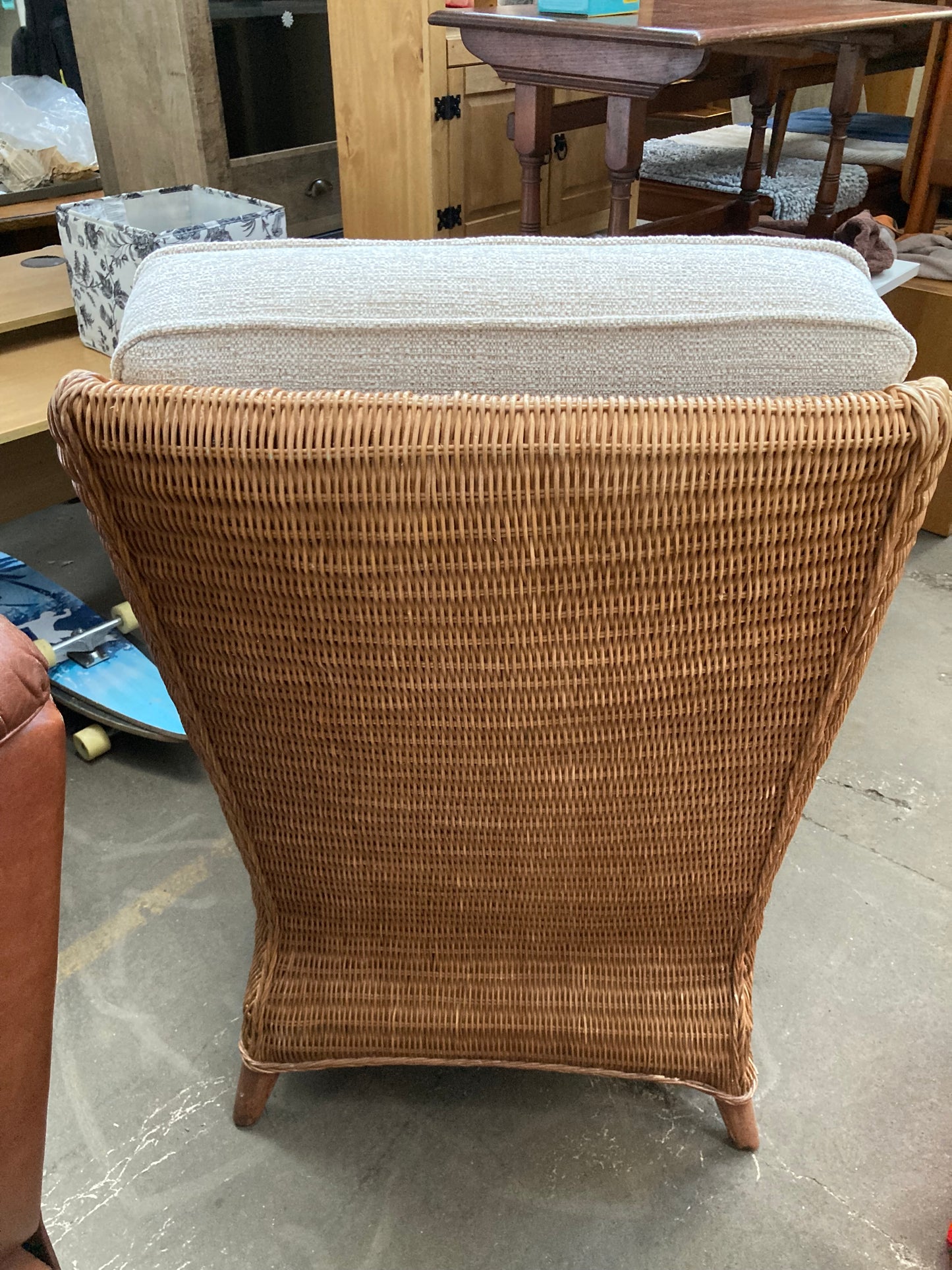 Large High-Back Wicker Armchair with Linen Cushions