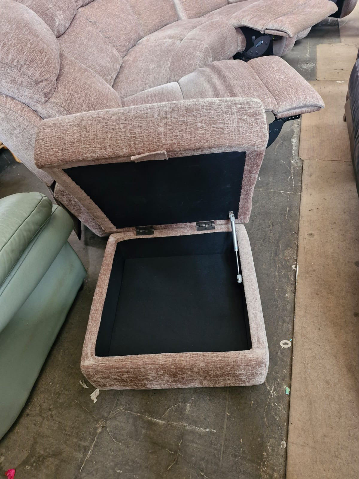 Large Curved Manual Recliner Sofa Suite | Electric Recliner Armchair & Storage Ottoman | Champagne Chenille