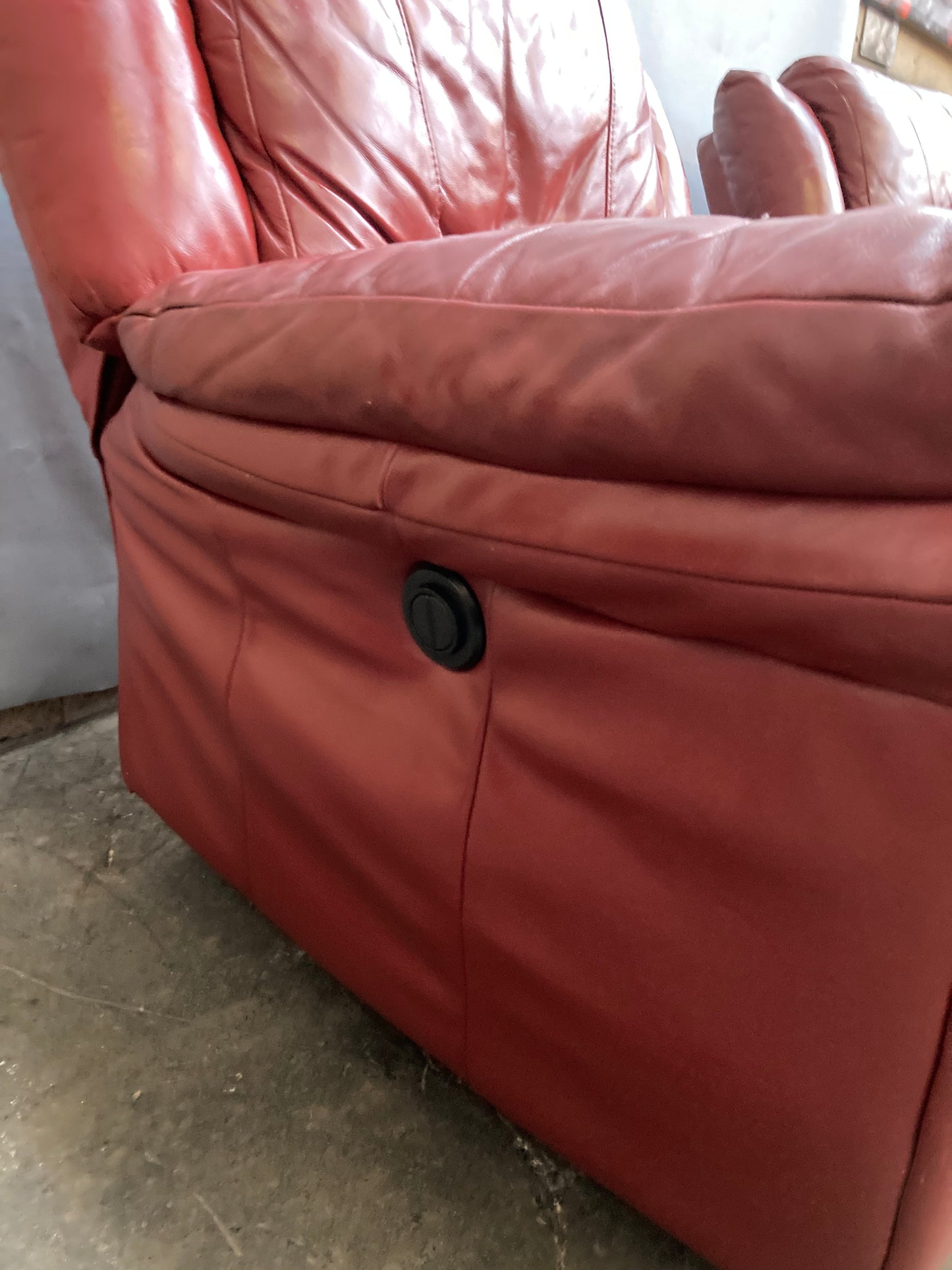 Pair of Red Leather Electric Recliner Armchairs with Matching Ottoman Footstool