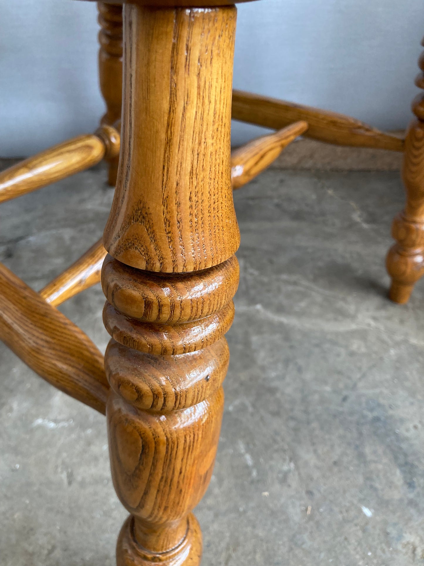 Victorian Oak Captain's Chair with Leather Seat and Brass Stud Detail