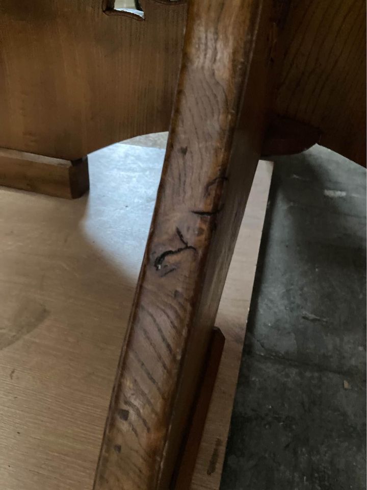 large vintage solid wood card table with carved club design - man cave - dining table