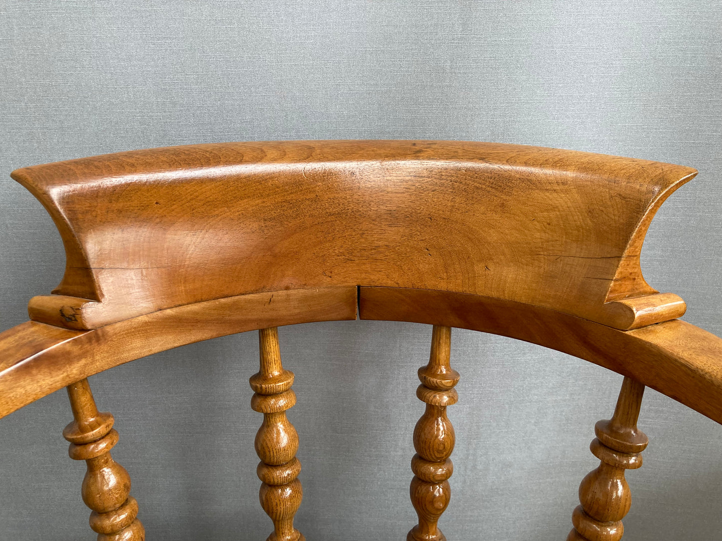Victorian Oak Captain's Chair with Leather Seat and Brass Stud Detail