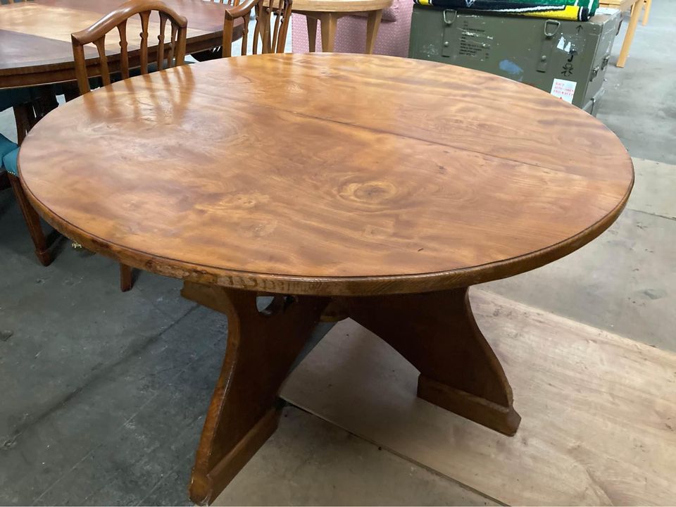 large vintage solid wood card table with carved club design - man cave - dining table