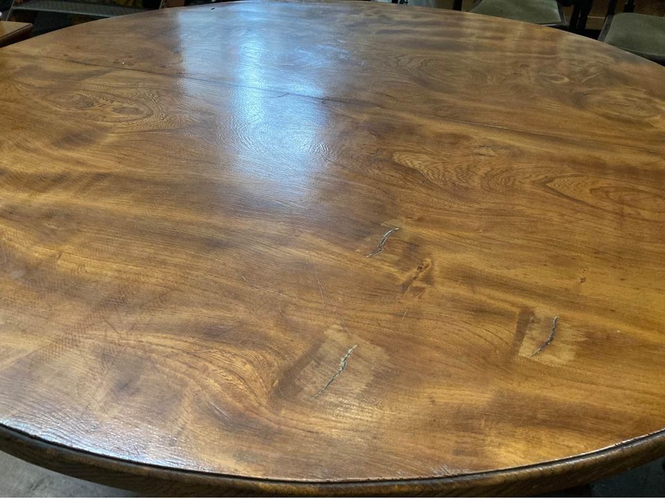 large vintage solid wood card table with carved club design - man cave - dining table