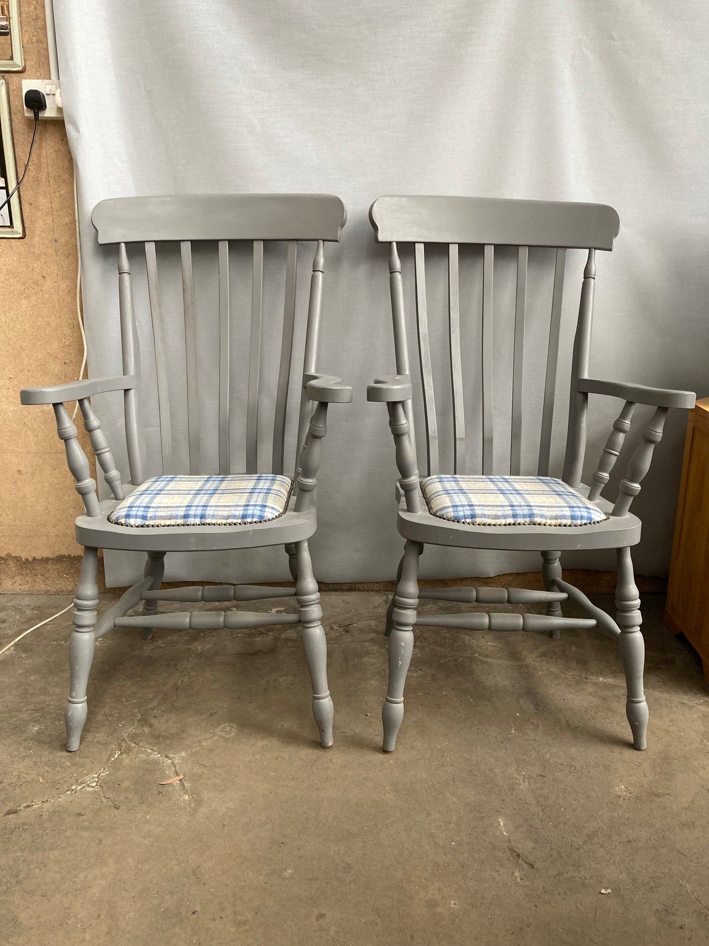 Pair of Large Vintage Country Farmhouse Carver Armchairs