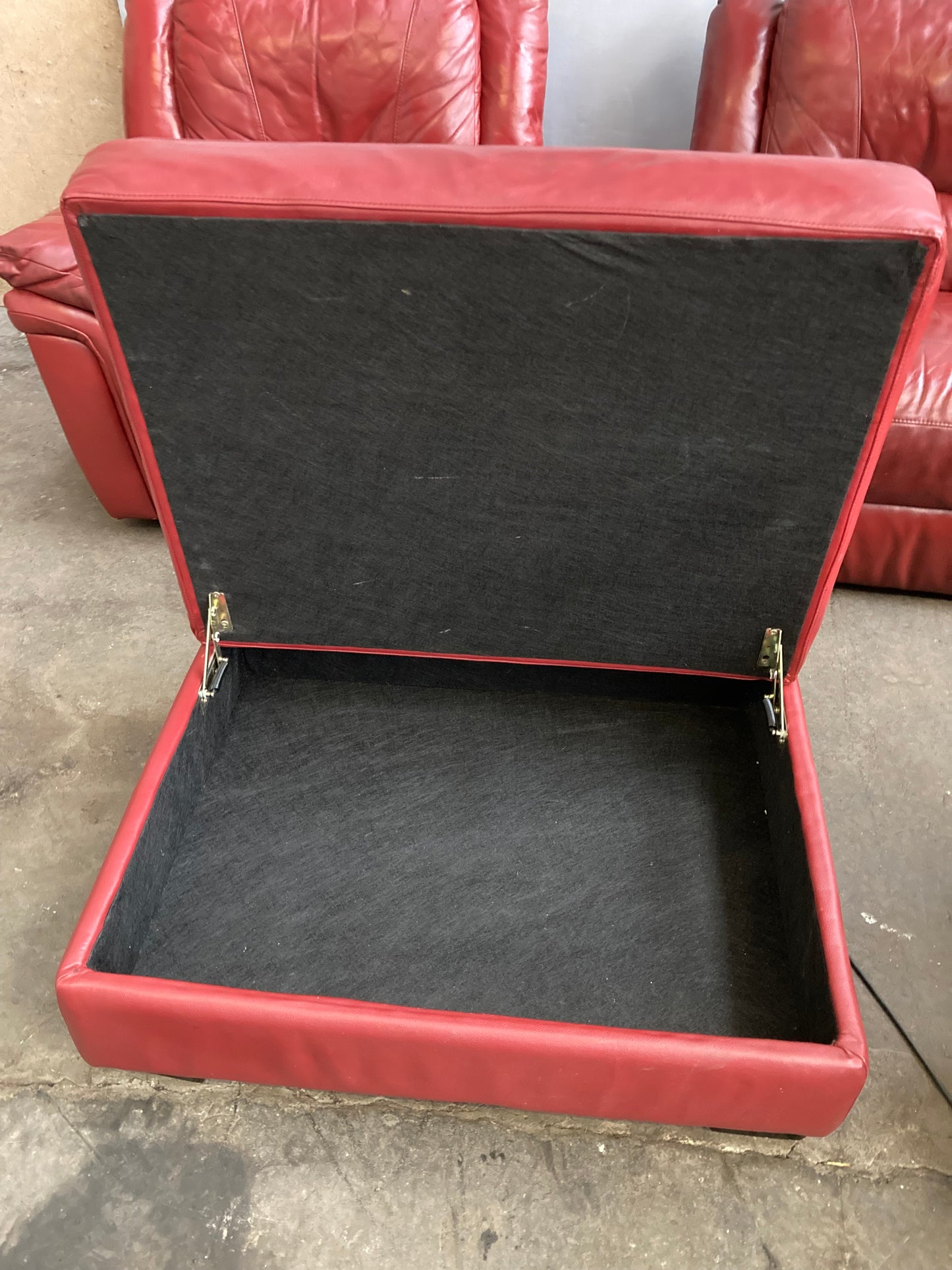 Pair of Red Leather Electric Recliner Armchairs with Matching Ottoman Footstool