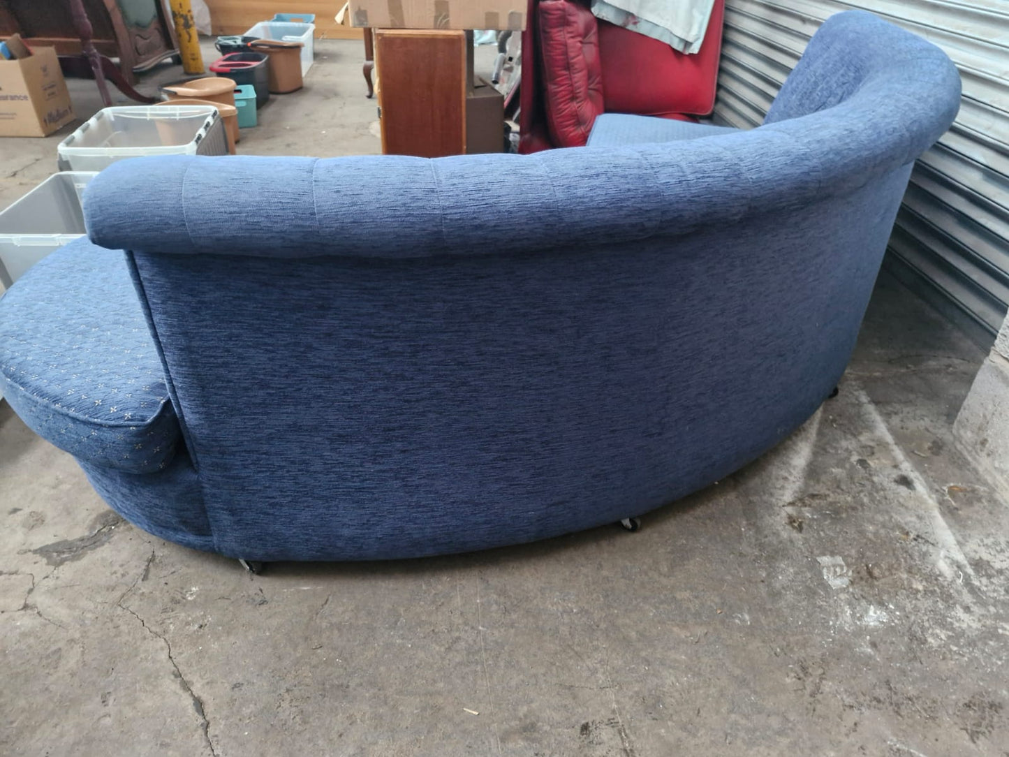 Vintage semi circle curved blue fabric sofa