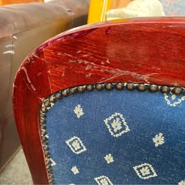 Vintage Mahogany 2-Seater Settee | Blue Stripe & Diamond Upholstery | Cabriole Legs