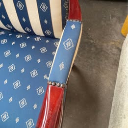 Vintage Mahogany 2-Seater Settee | Blue Stripe & Diamond Upholstery | Cabriole Legs