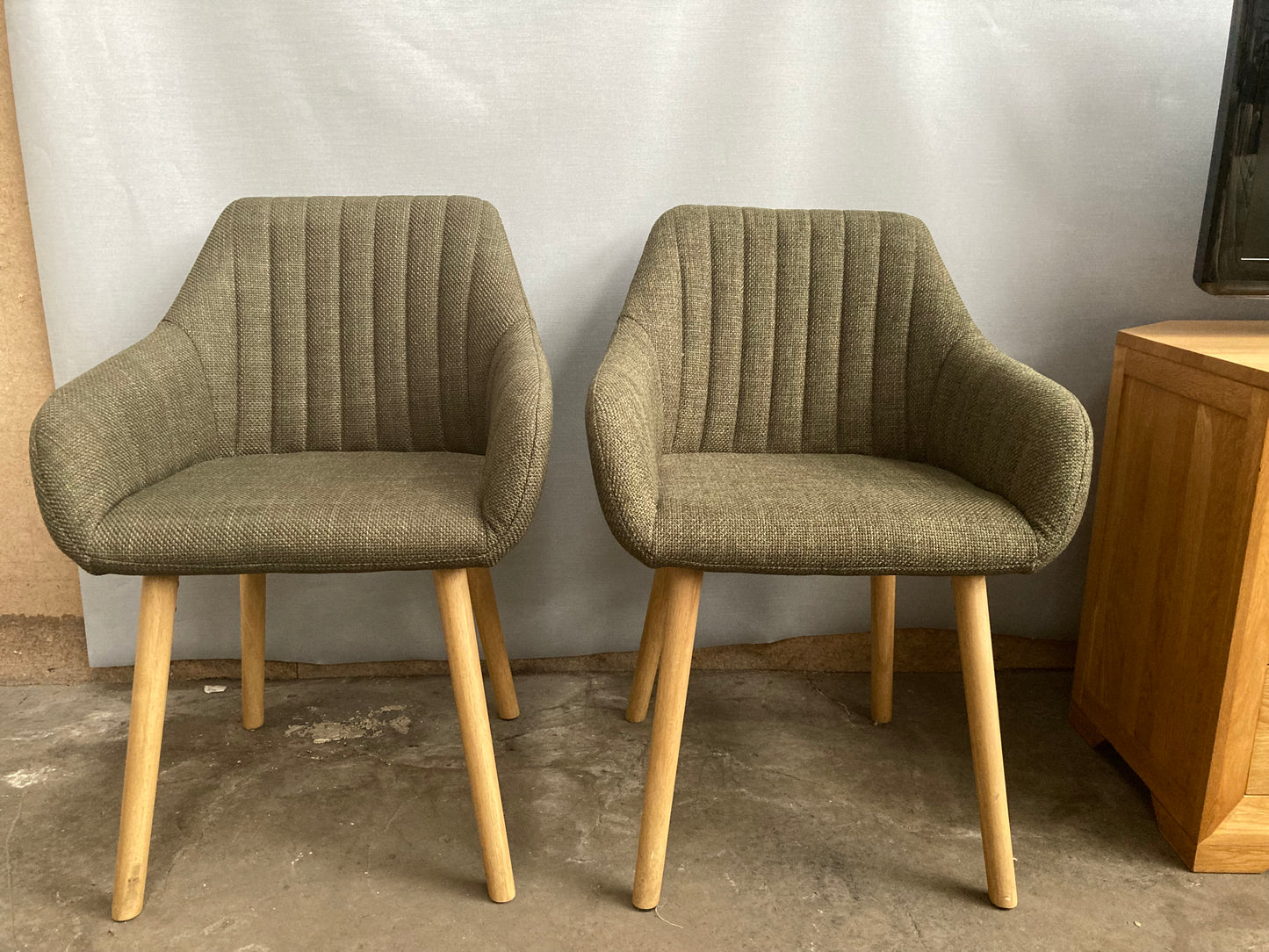 Pair of Mid-Century Modern Upholstered Dining Chairs – Olive Green