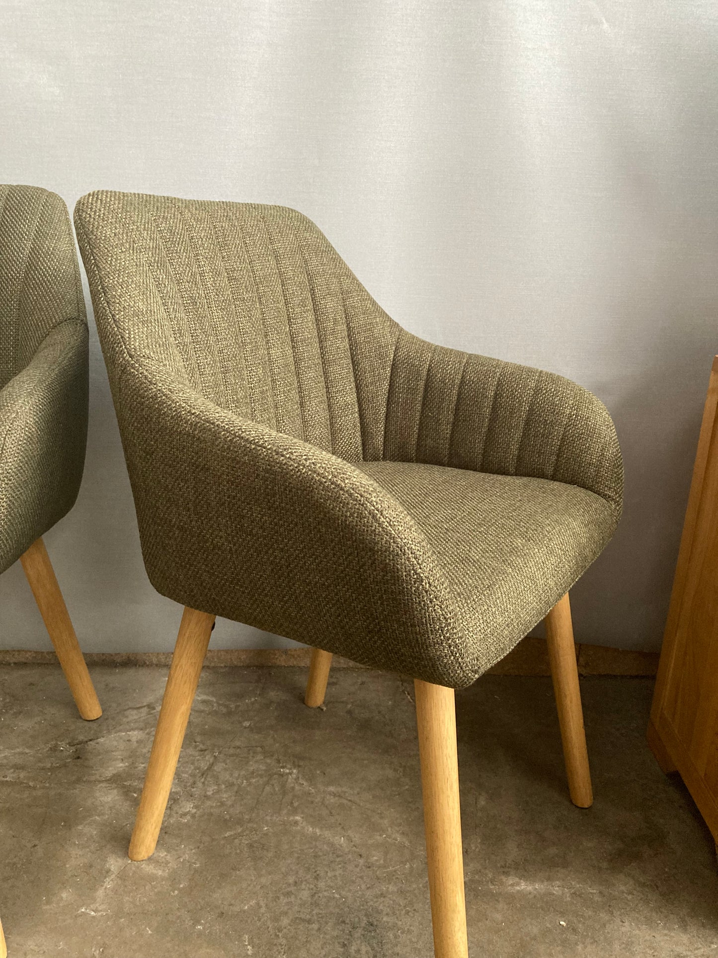 Pair of Mid-Century Modern Upholstered Dining Chairs – Olive Green