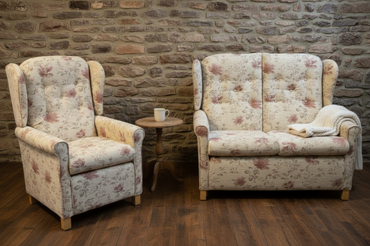 Camden floral wheat pattern wing back sofa & armchair