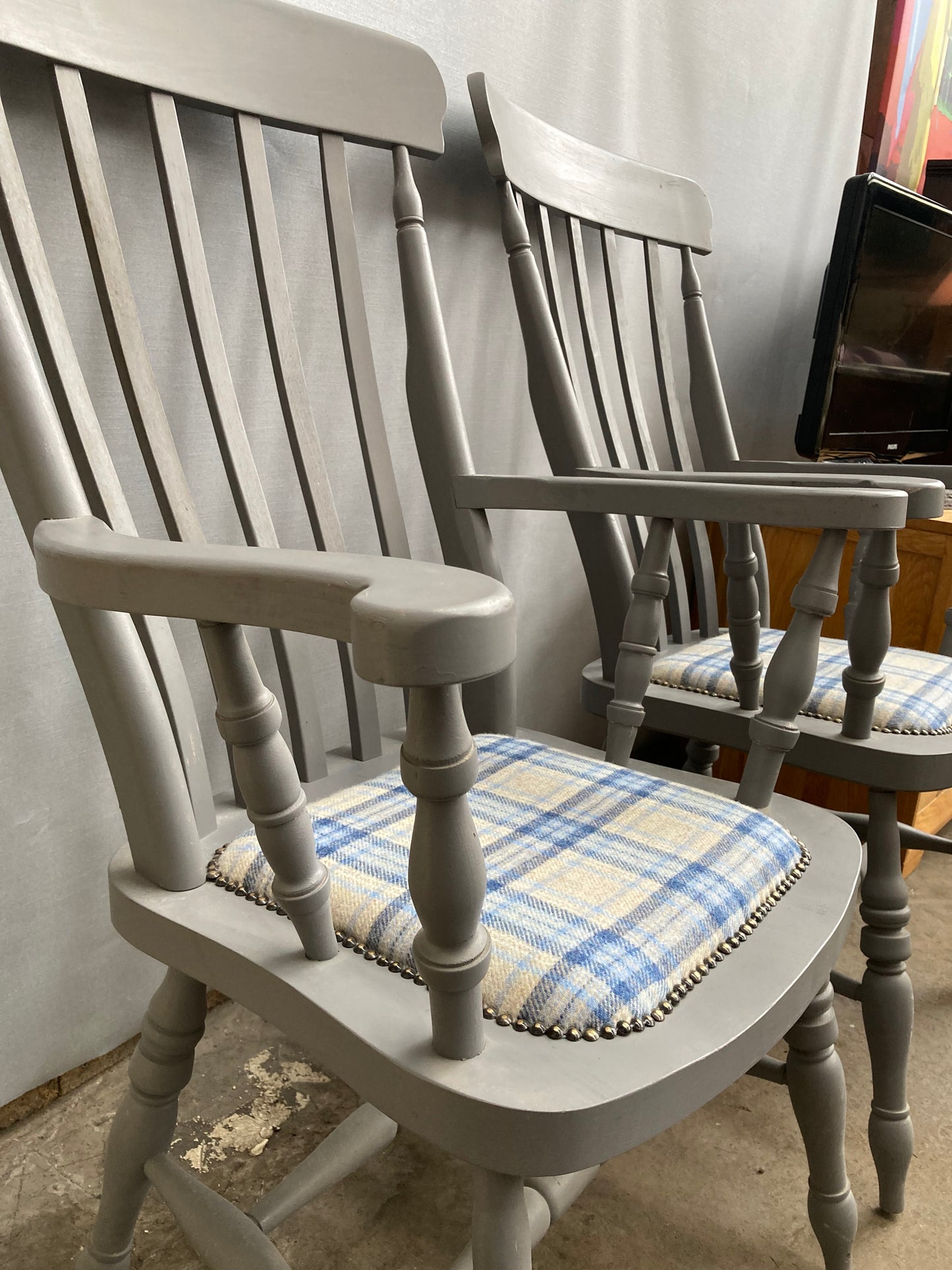 Pair of Large Vintage Country Farmhouse Carver Armchairs