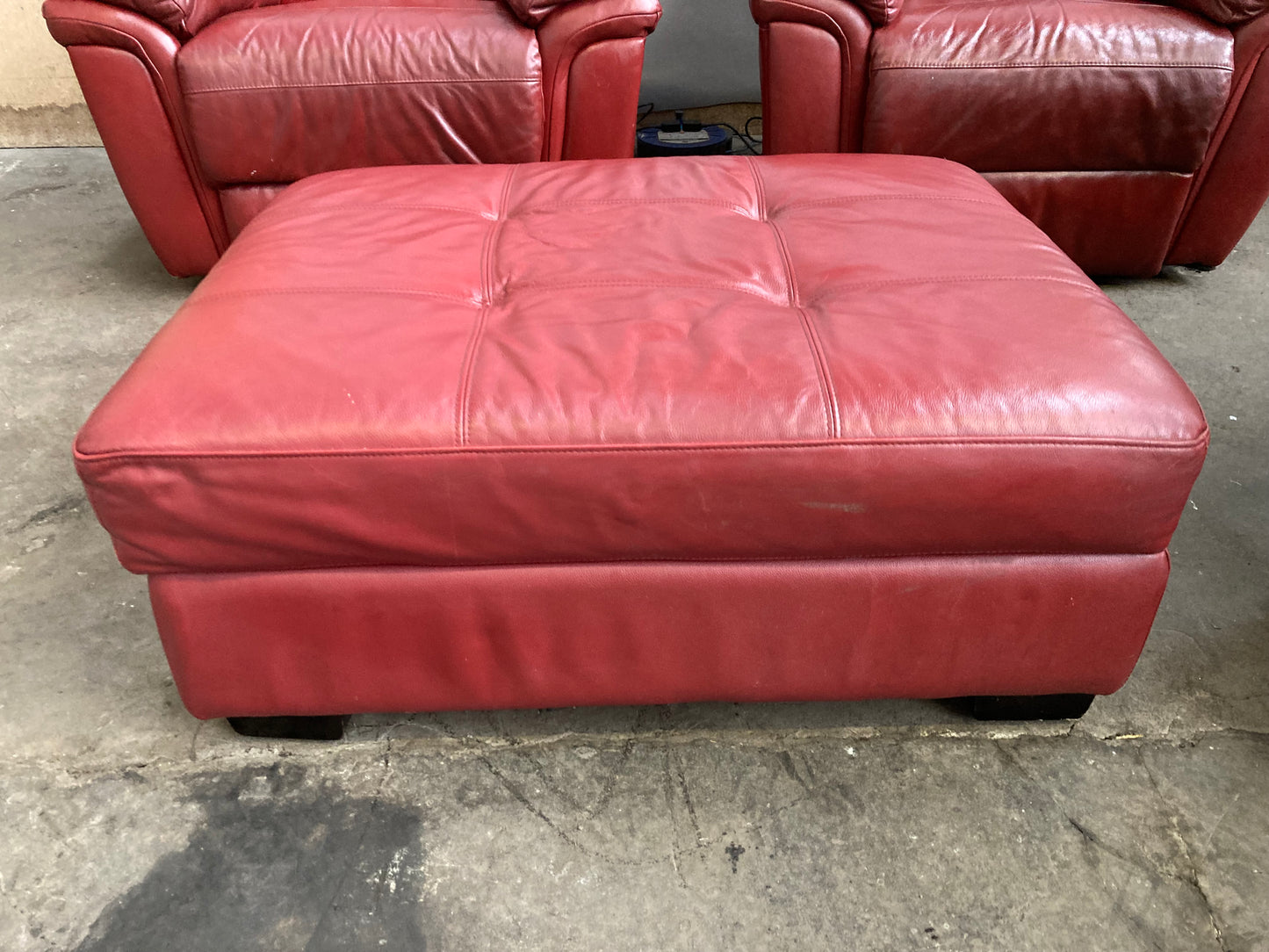 Pair of Red Leather Electric Recliner Armchairs with Matching Ottoman Footstool