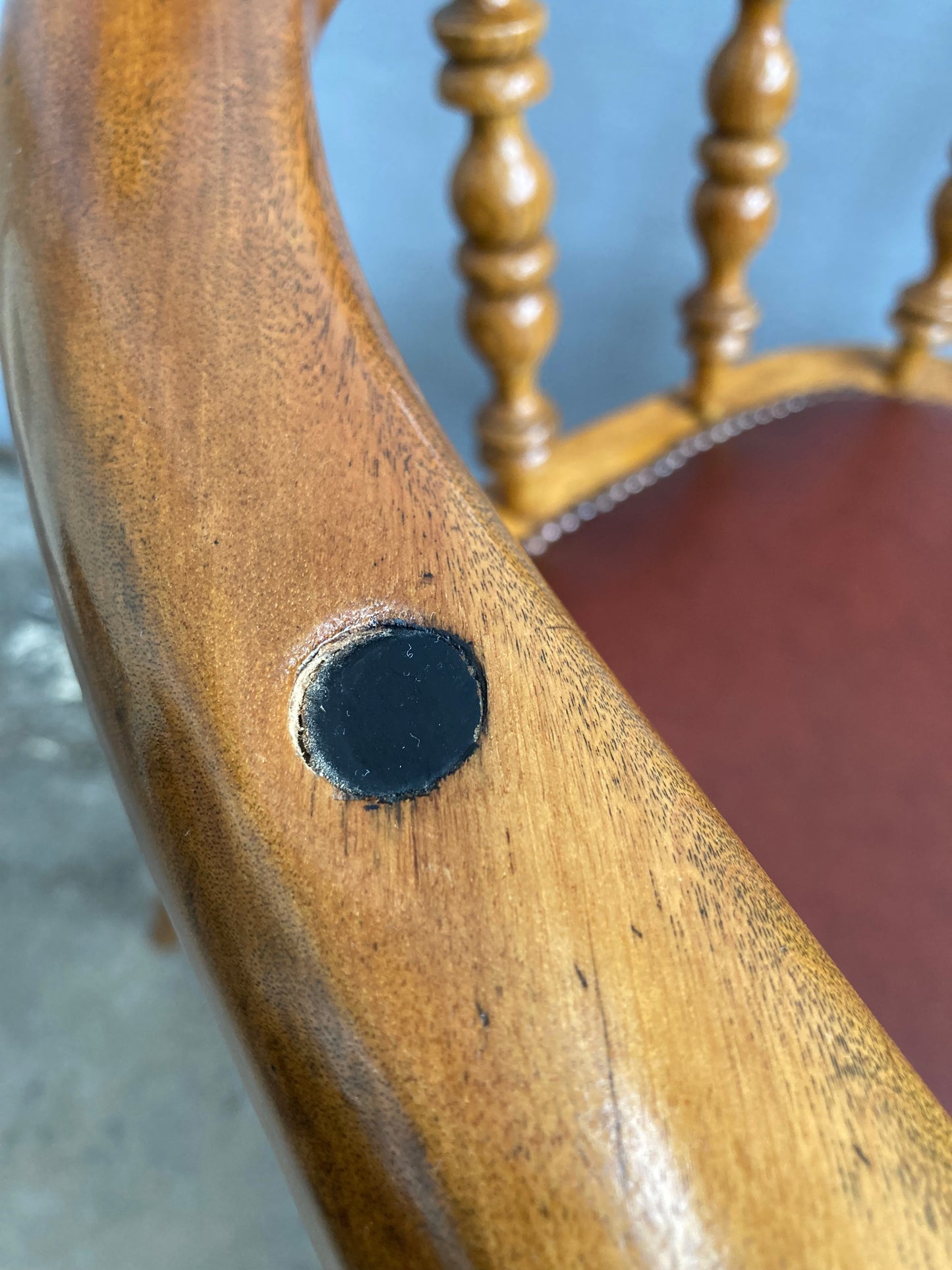 Victorian Oak Captain's Chair with Leather Seat and Brass Stud Detail