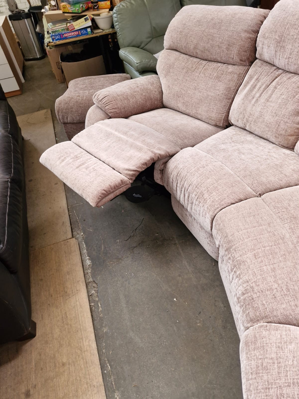 Large Curved Manual Recliner Sofa Suite | Electric Recliner Armchair & Storage Ottoman | Champagne Chenille