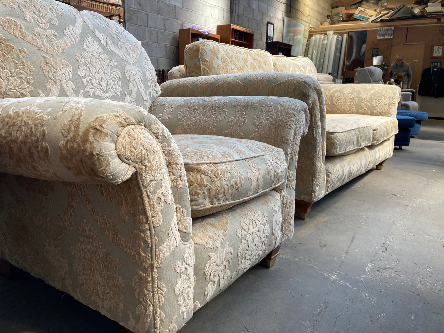 2 piece fabric upholstered suite  possibly Parker Knoll Burghley Rangey