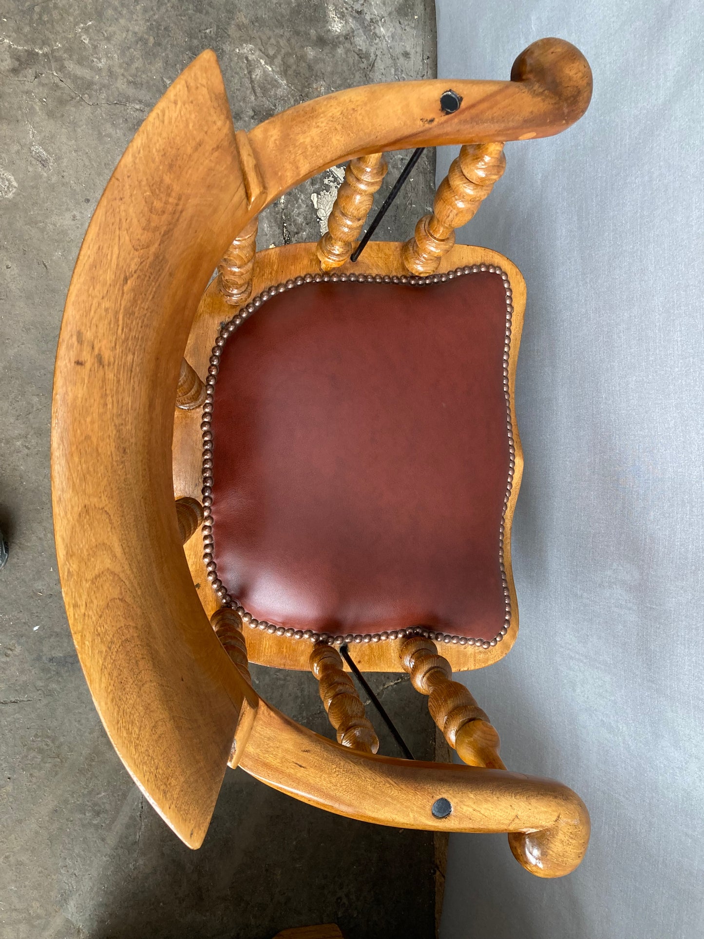 Victorian Oak Captain's Chair with Leather Seat and Brass Stud Detail