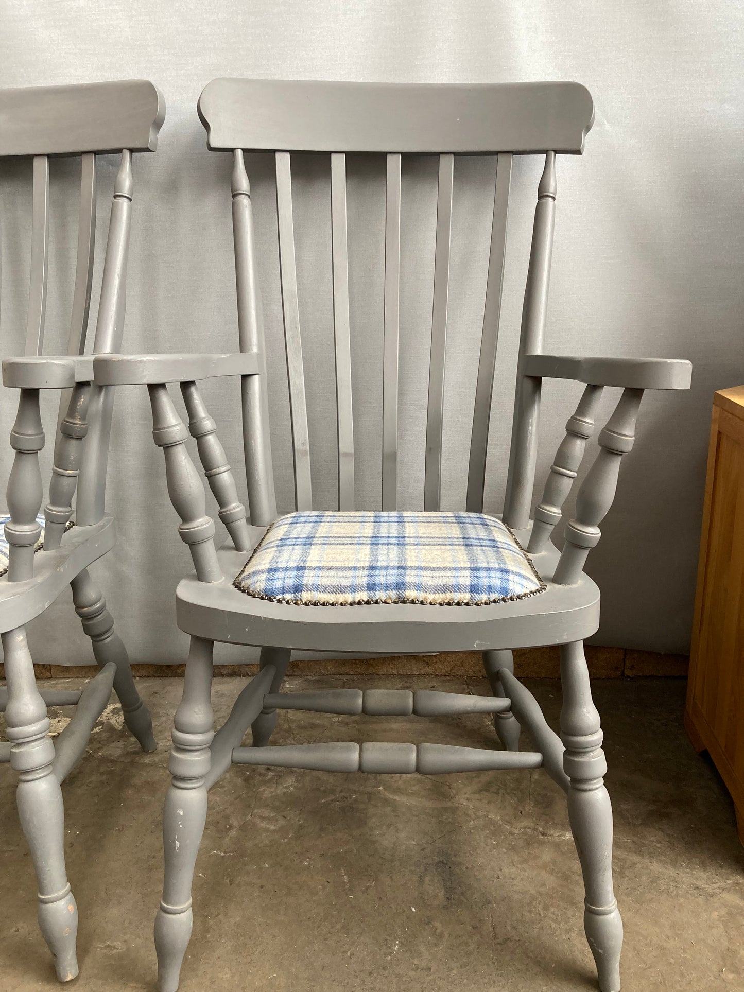 Pair of Large Vintage Country Farmhouse Carver Armchairs