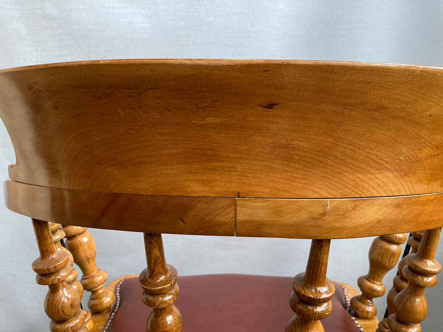 Victorian Oak Captain's Chair with Leather Seat and Brass Stud Detail