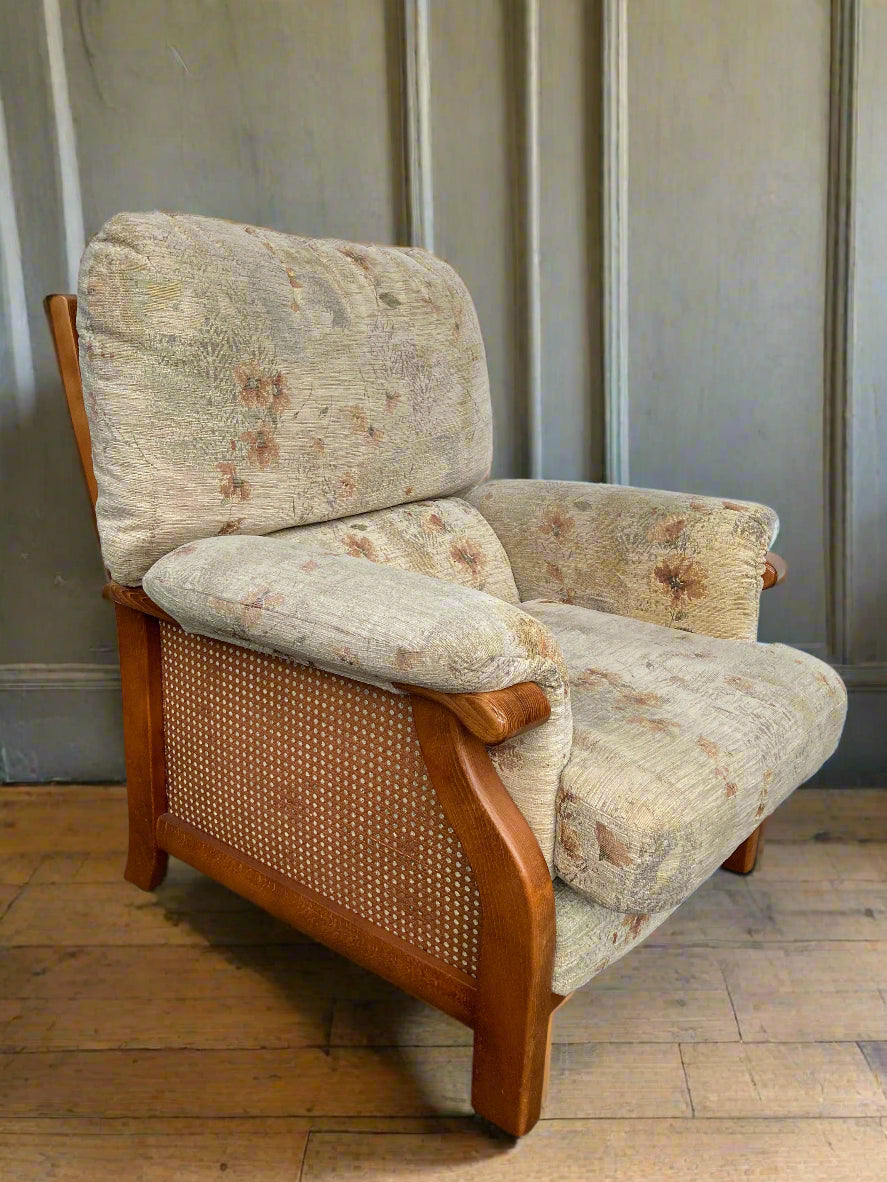 Vintage bergere & oak armchair