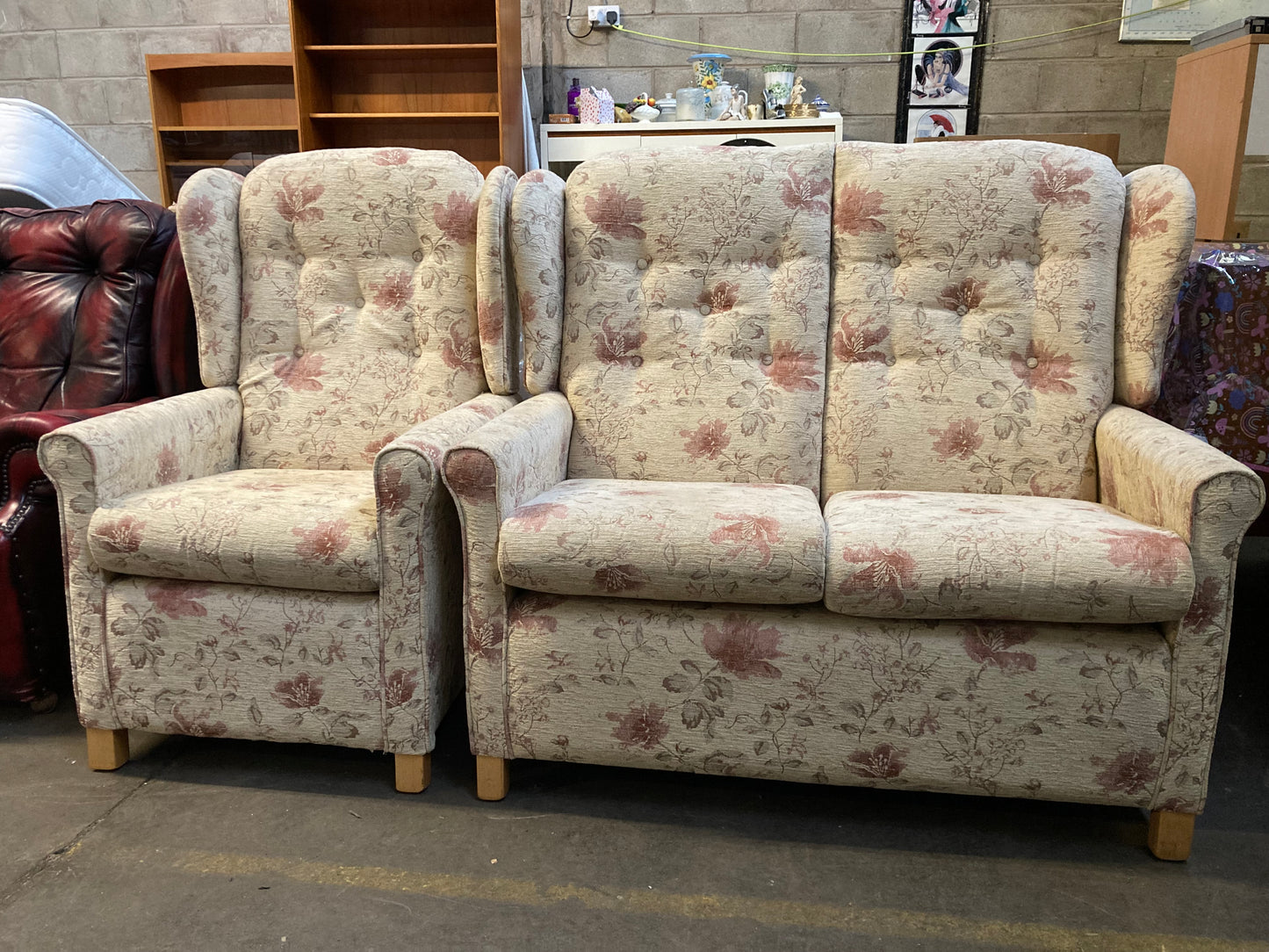 Camden floral wheat pattern wing back sofa & armchair