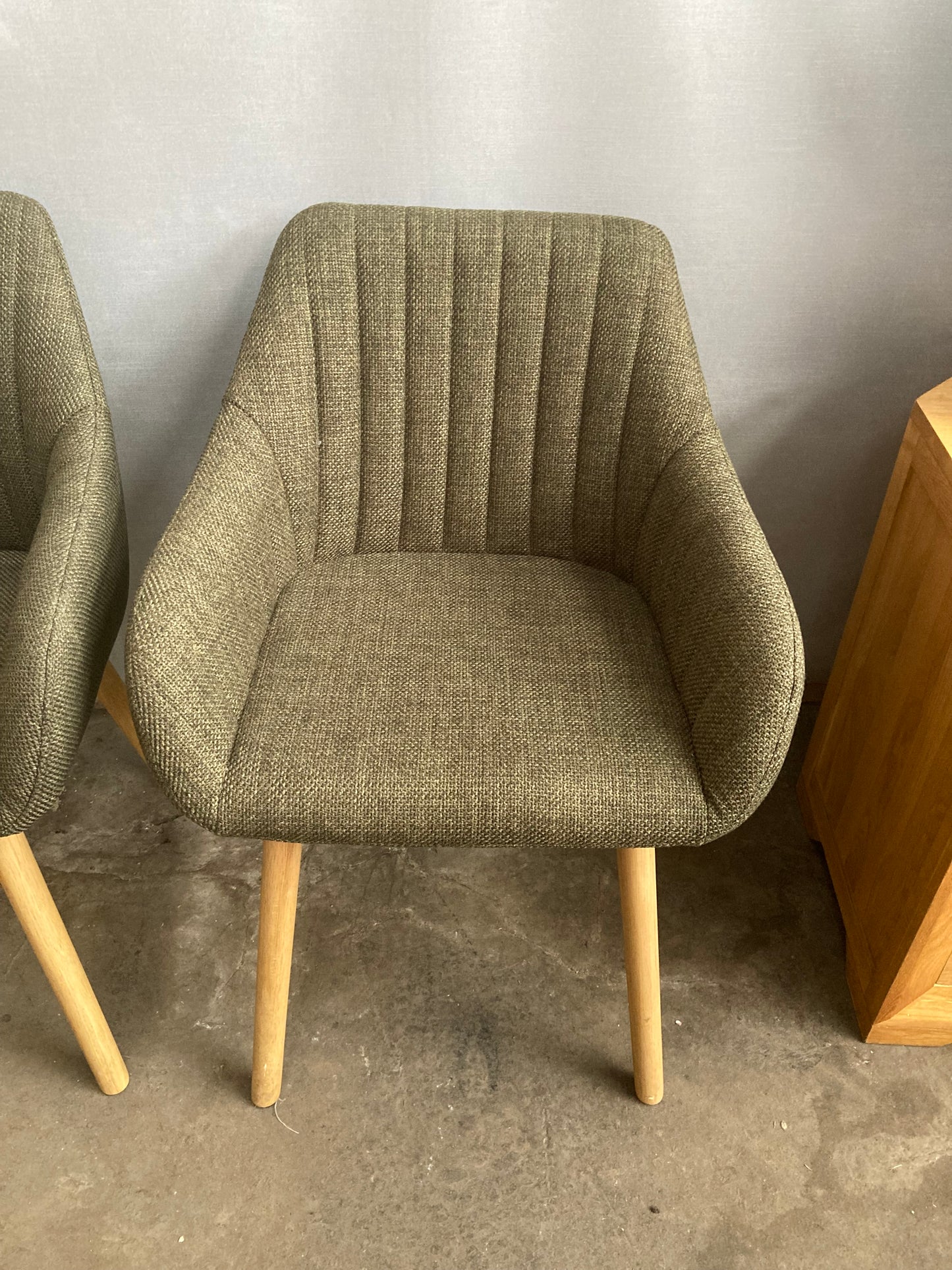 Pair of Mid-Century Modern Upholstered Dining Chairs – Olive Green