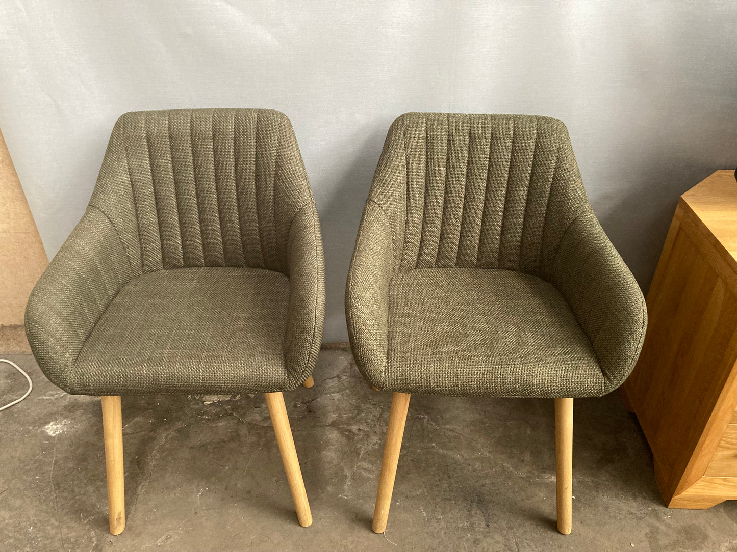 Pair of Mid-Century Modern Upholstered Dining Chairs – Olive Green