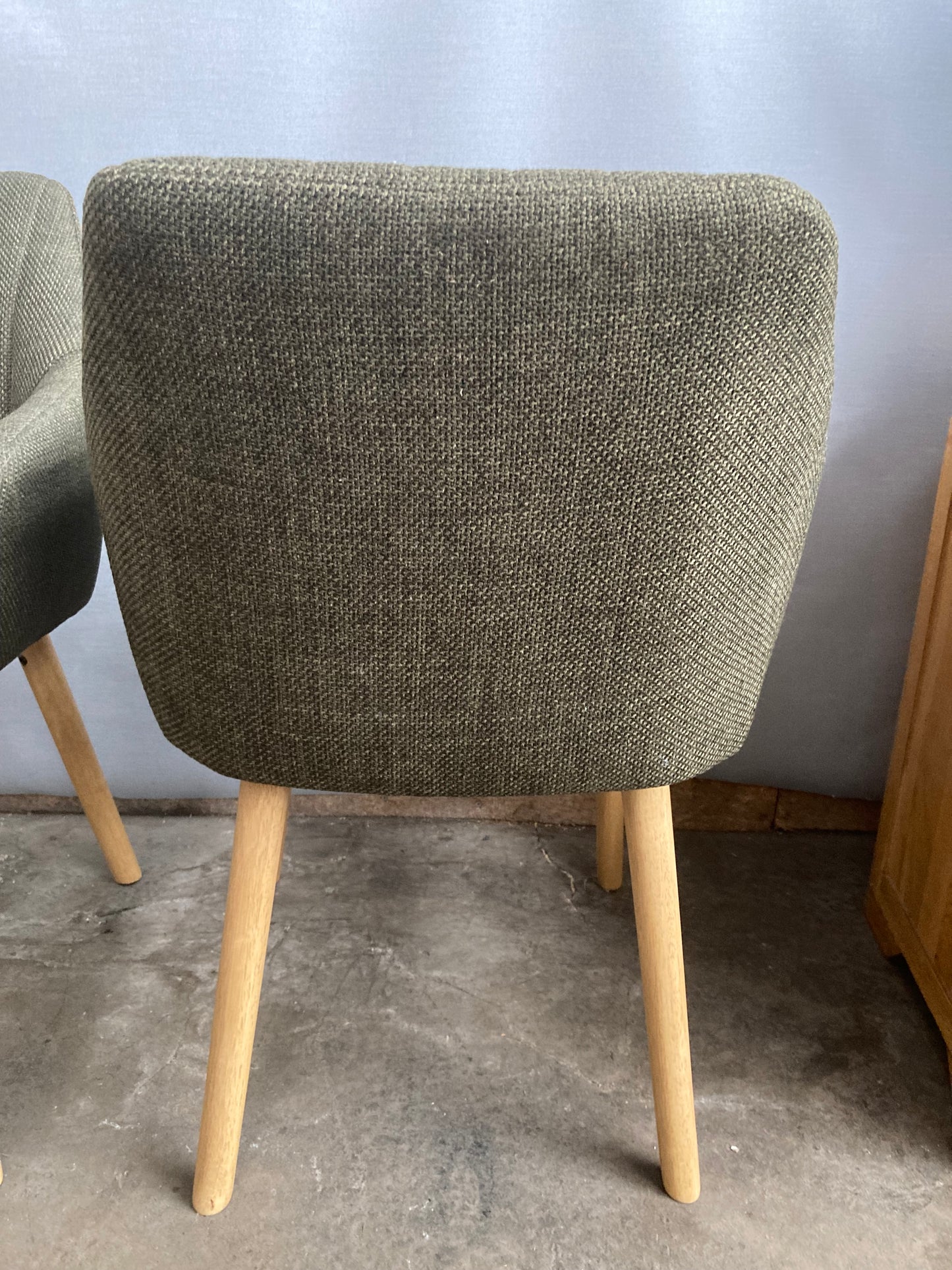 Pair of Mid-Century Modern Upholstered Dining Chairs – Olive Green