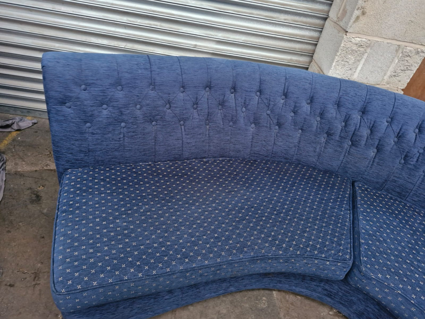 Vintage semi circle curved blue fabric sofa