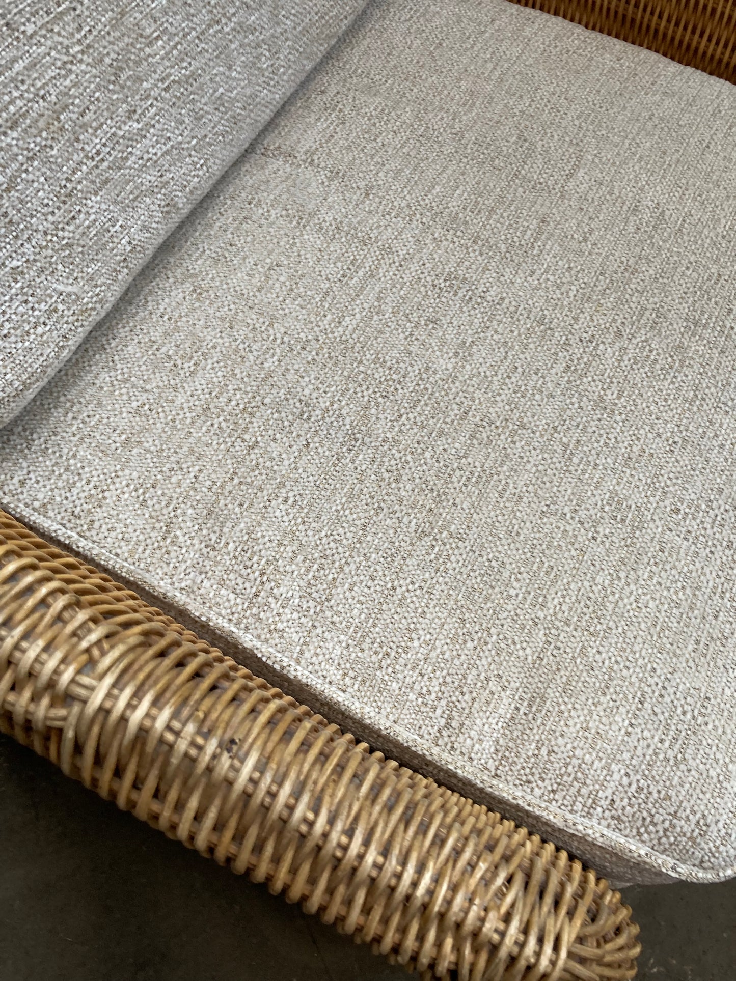 Large High-Back Wicker Armchair with Linen Cushions
