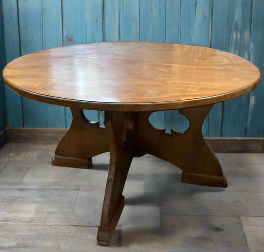 large vintage solid wood card table with carved club design - man cave - dining table