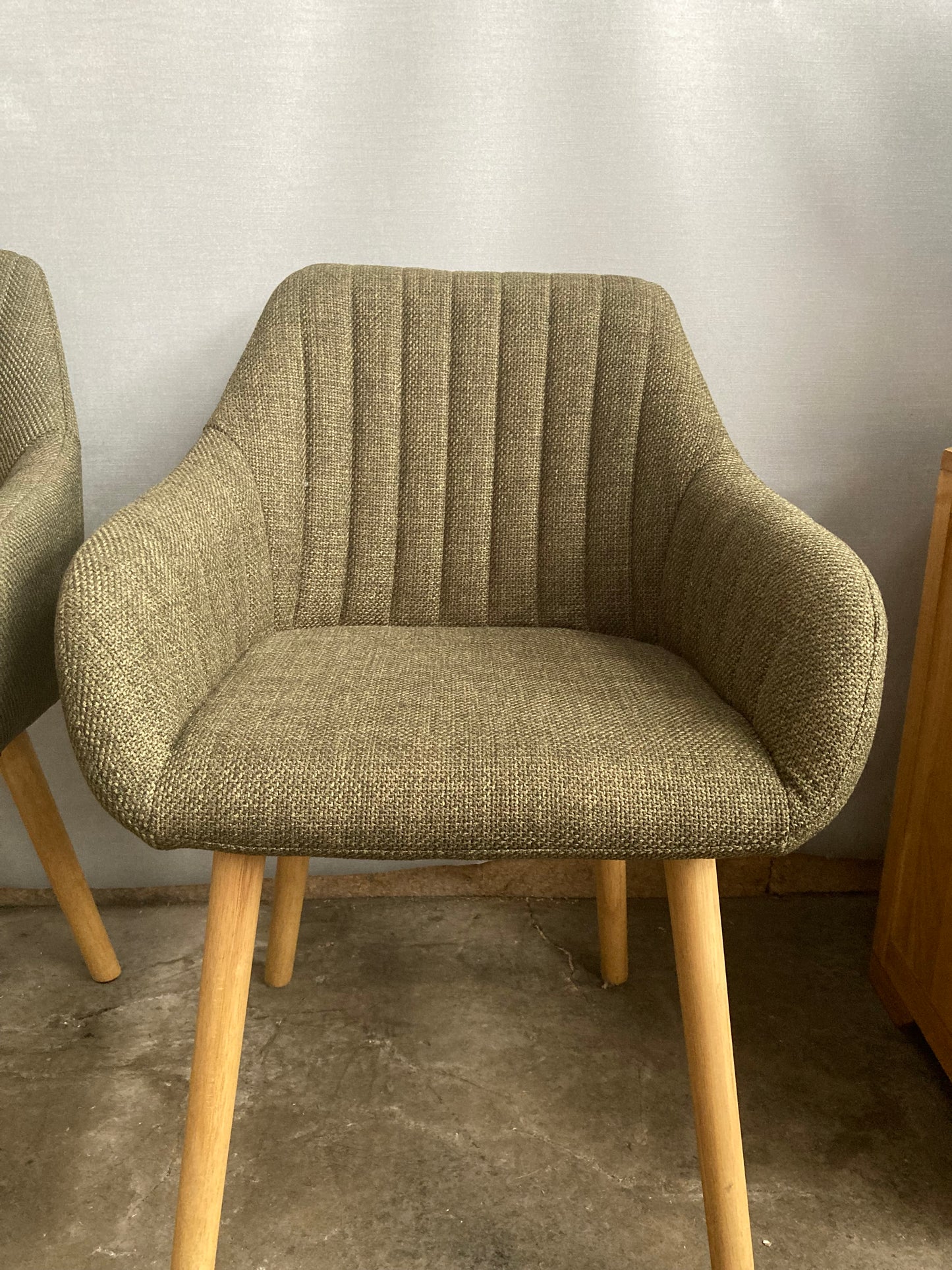 Pair of Mid-Century Modern Upholstered Dining Chairs – Olive Green